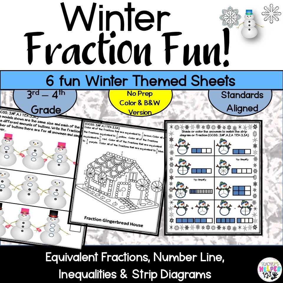 Fraction Winter Fun Worksheets 3rd 4th Grade Fraction Skills 6 