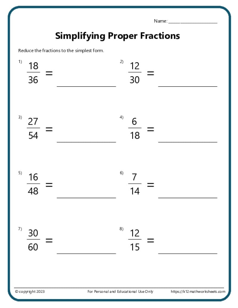 Free Math Printable Worksheets Fractions