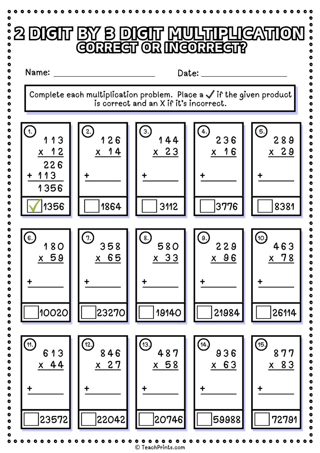Free 2 Digit By 3 Digit Multiplication Worksheets Teach Prints