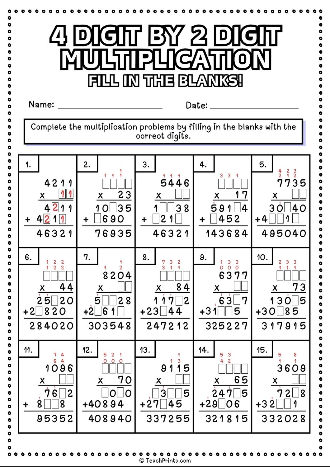 Free 4 Digit By 2 Digit Multiplication Worksheets Teach Prints