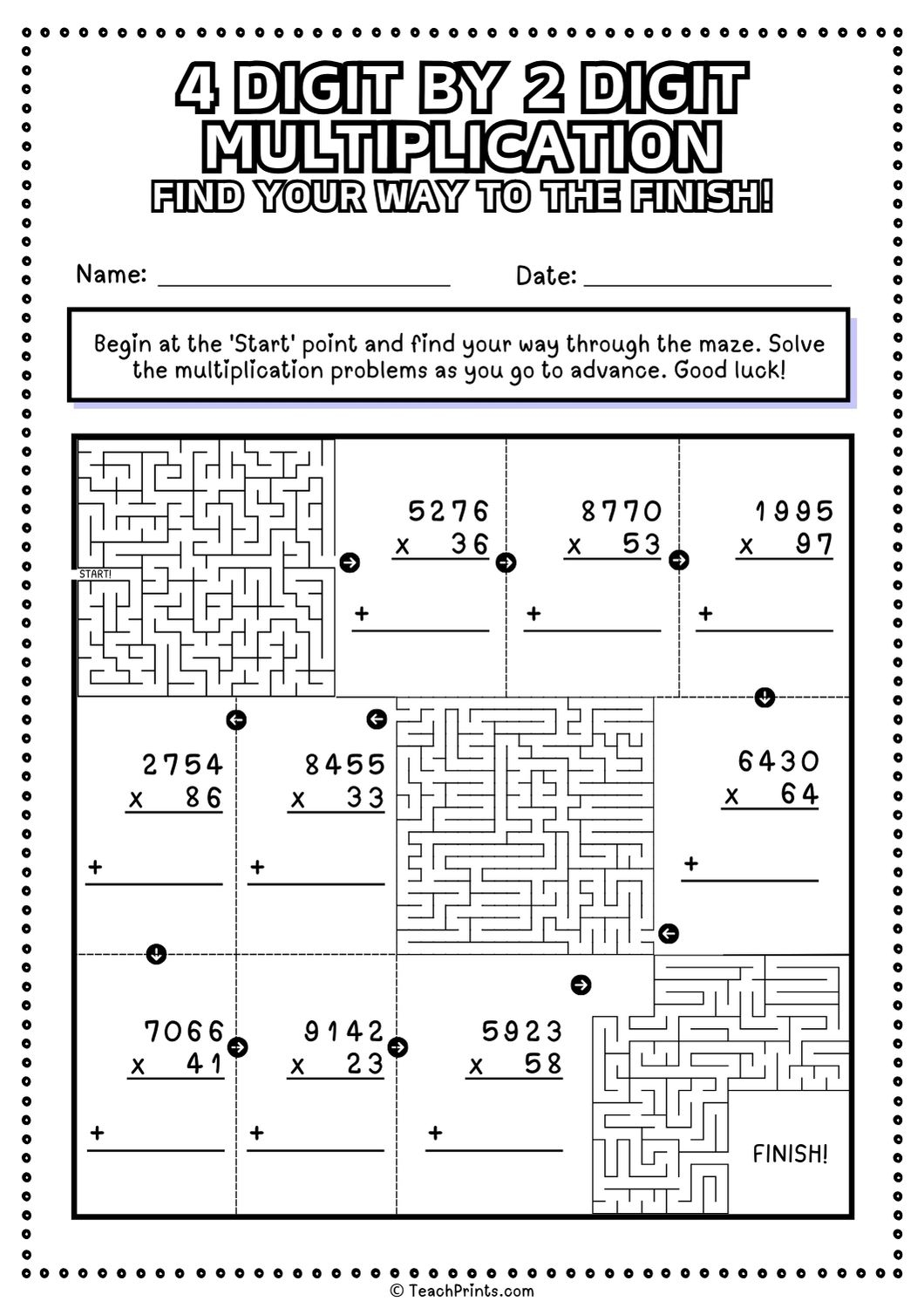Free 4 Digit By 2 Digit Multiplication Worksheets Teach Prints