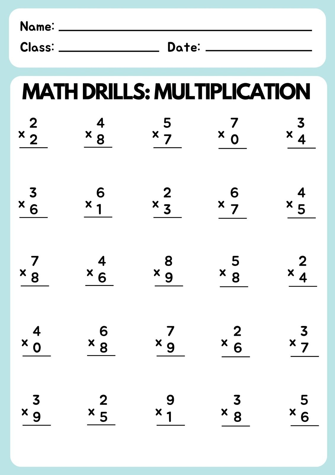 Free Printable Math Worksheets Times Tables