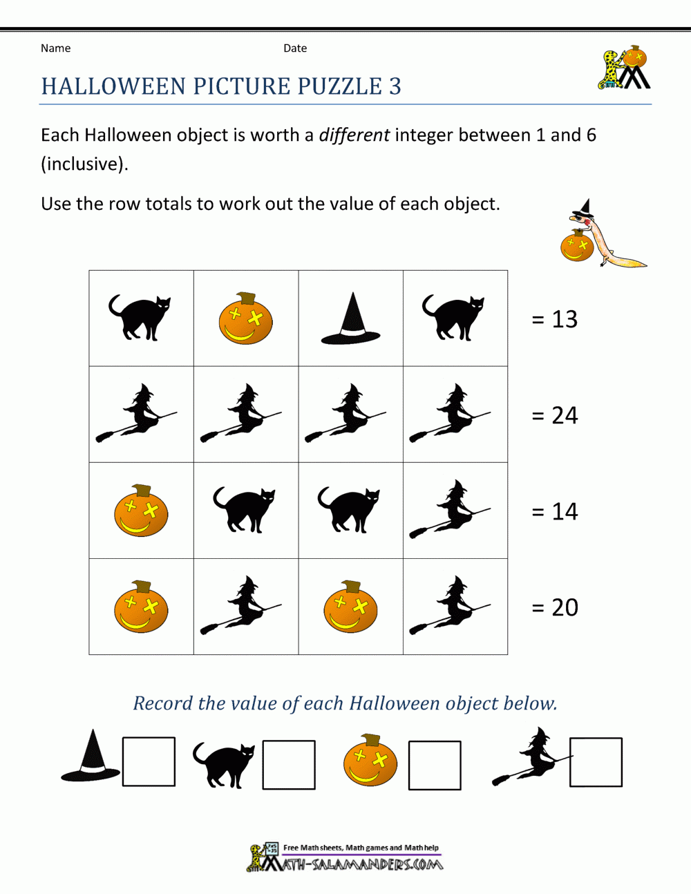 Free Halloween Math Worksheets Free Halloween Math Worksheets