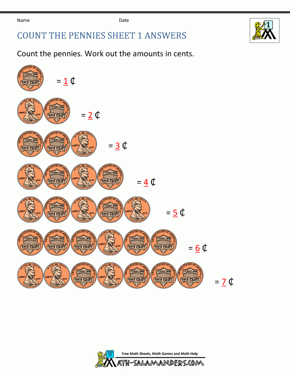 Free Printable Math Worksheets Counting Money