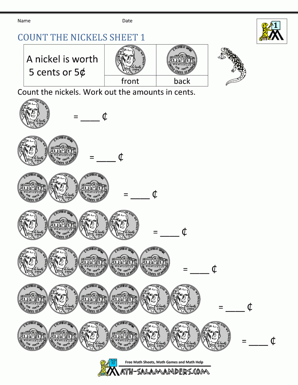 Free Printable Touch Math Money Worksheets