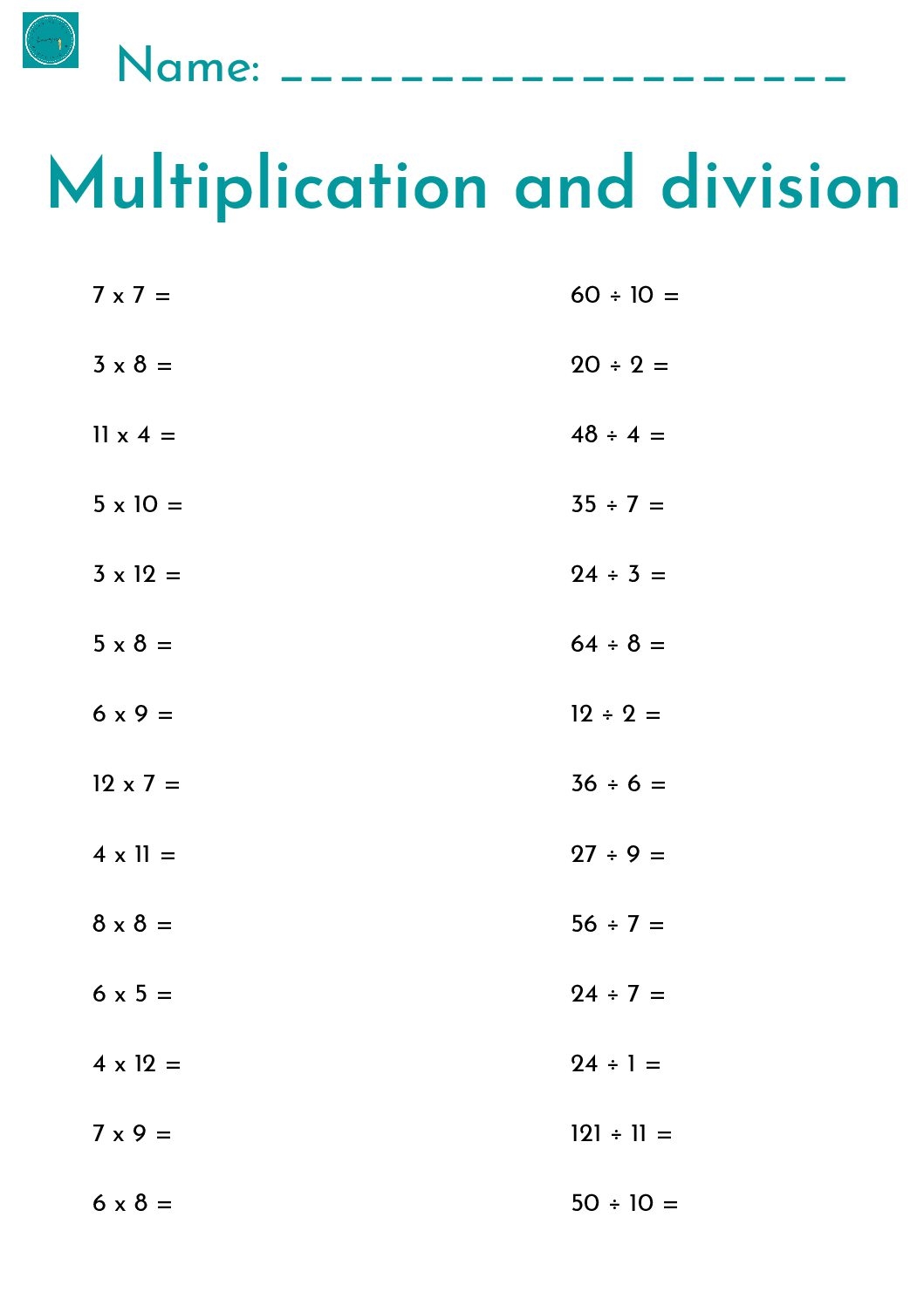 Free Multiplication And Division Worksheets Practice Sheets For Free Multiplication And Division Worksheets Practice Sheets For