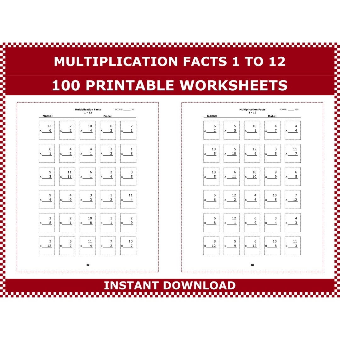 FREE Multiplication Checkers Printable Multiplication Facts To Timed Tests Scored Tests 