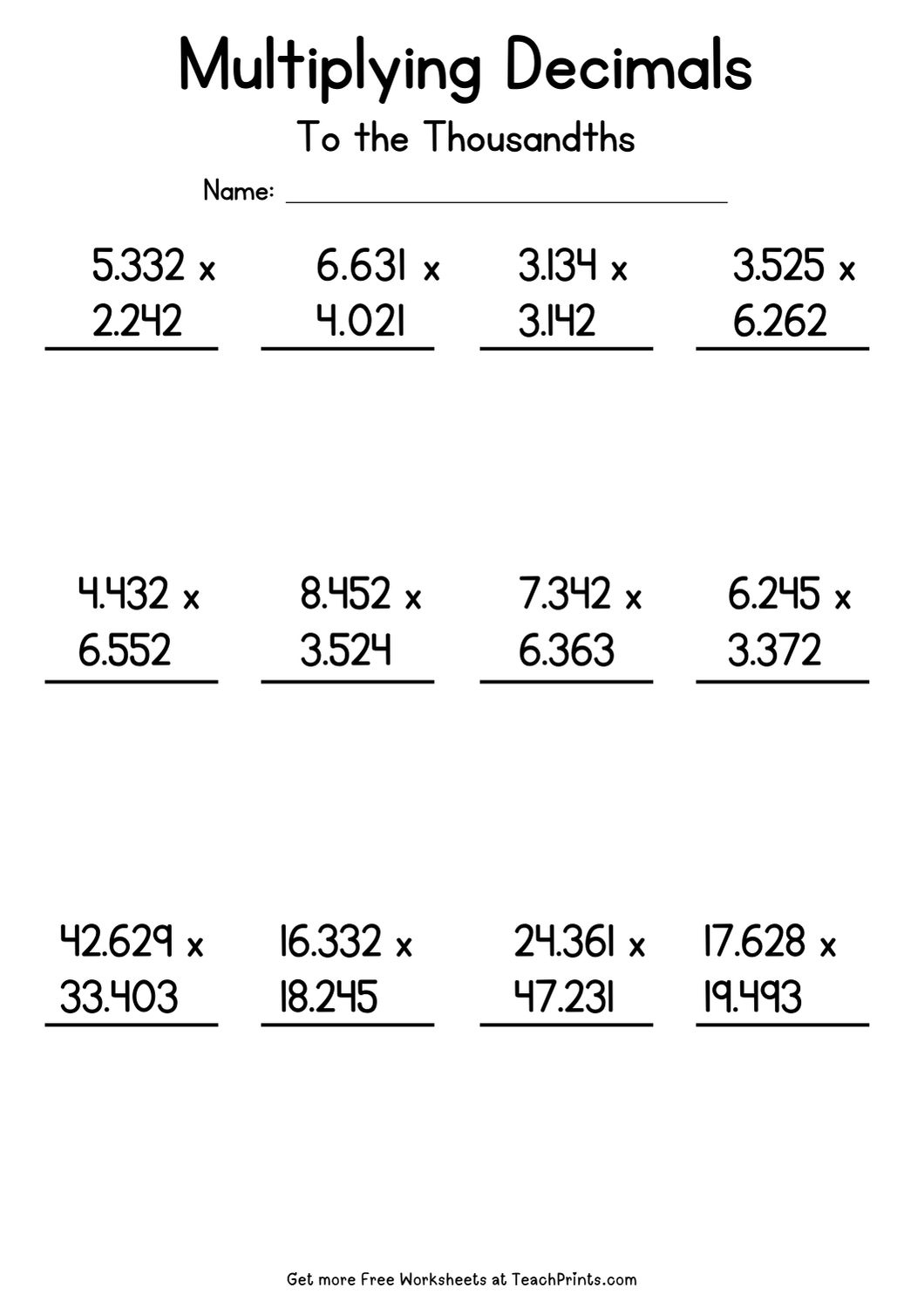 Decimal Multiplication Worksheets Free Printable