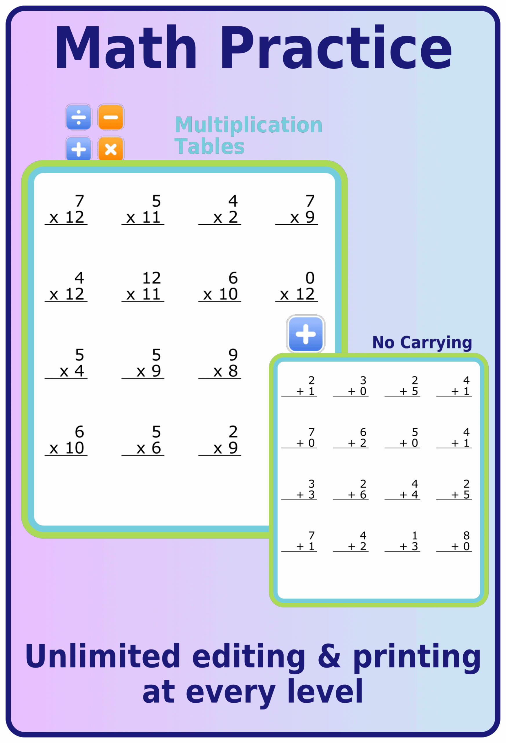 Free Printable 4 Sample Math Worksheets Addition Subtraction Multiplication Division