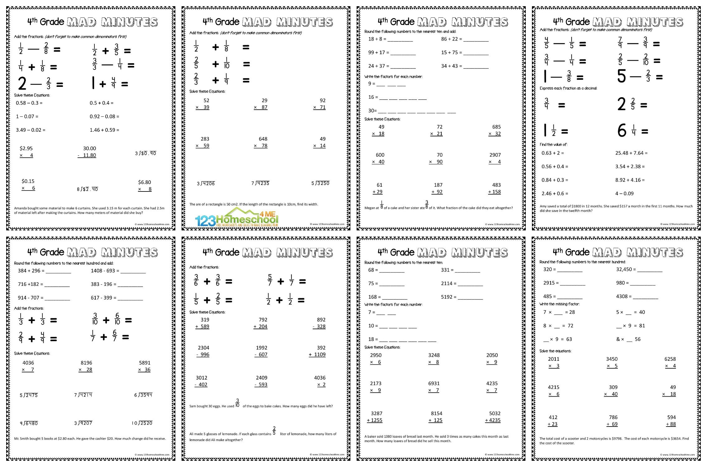 Free Multiplication Worksheets Grade 4 Printable