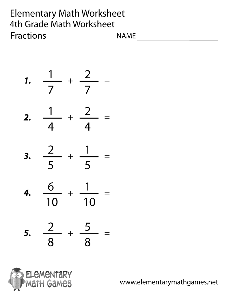 Free Printable Adding Fractions Worksheet For Fourth Grade Free Printable Adding Fractions Worksheet For Fourth Grade