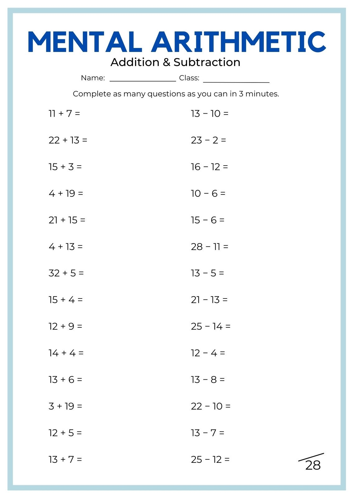 Free Printable Math Worksheets For Adults