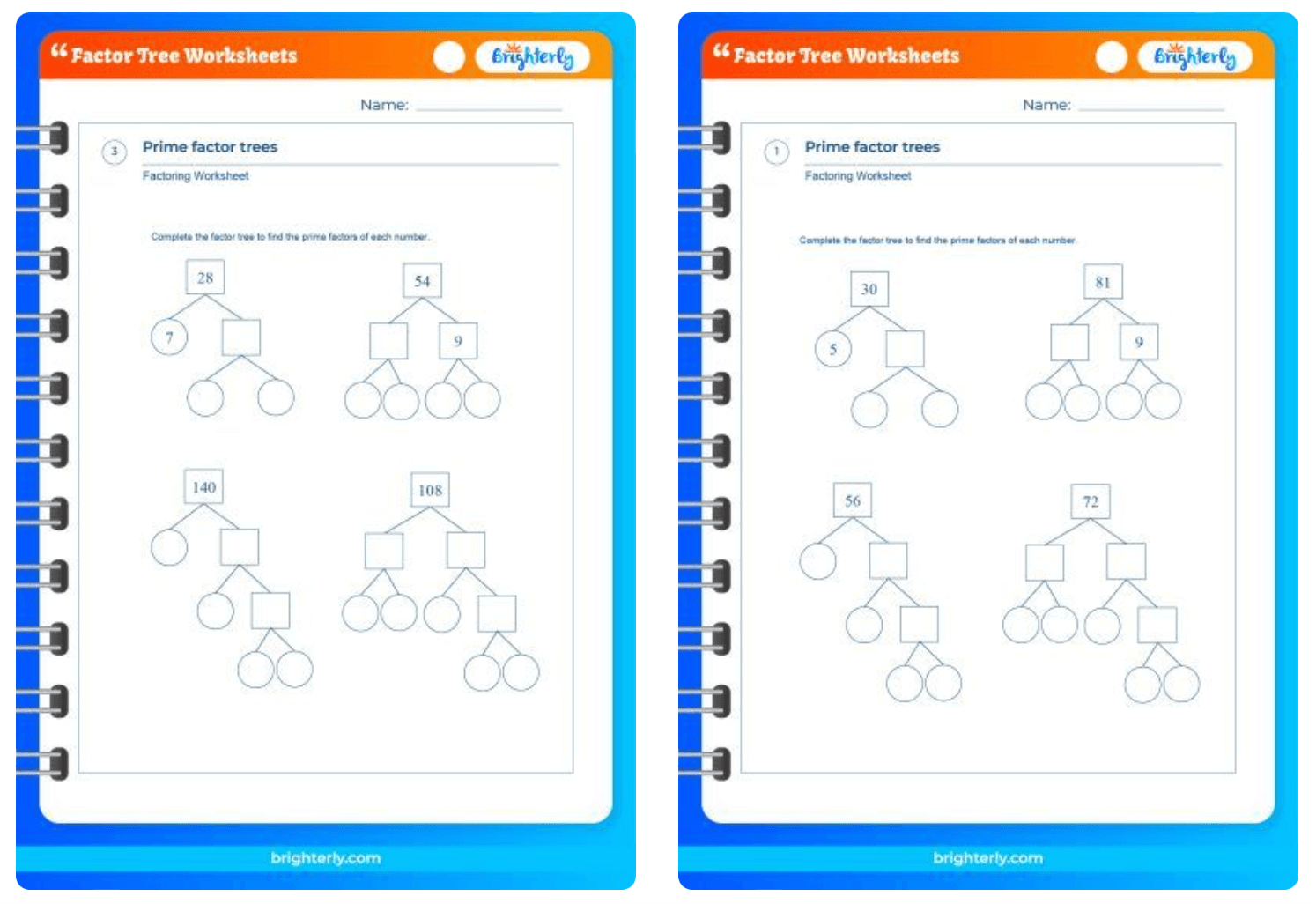Free Printable Math Worksheets Factor Trees
