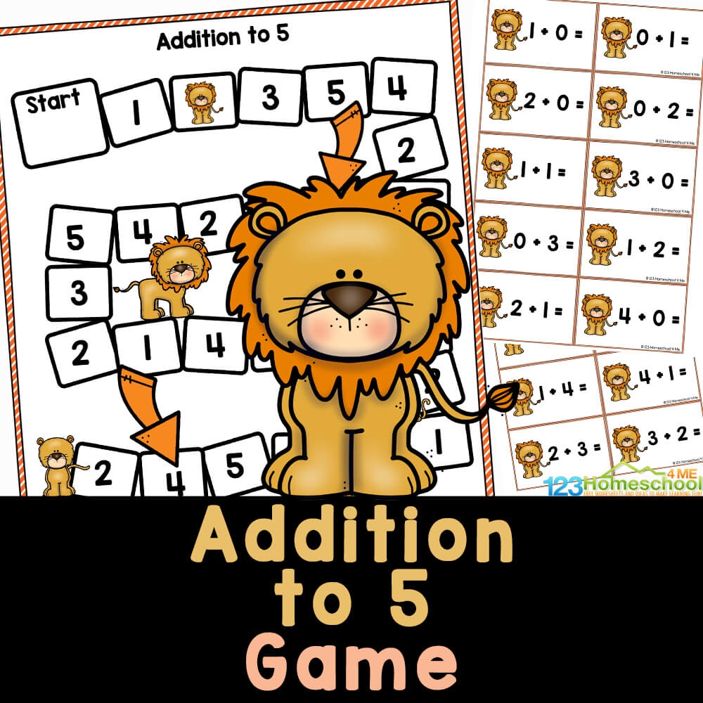  FREE Printable Lion Addition To 5 Math Games