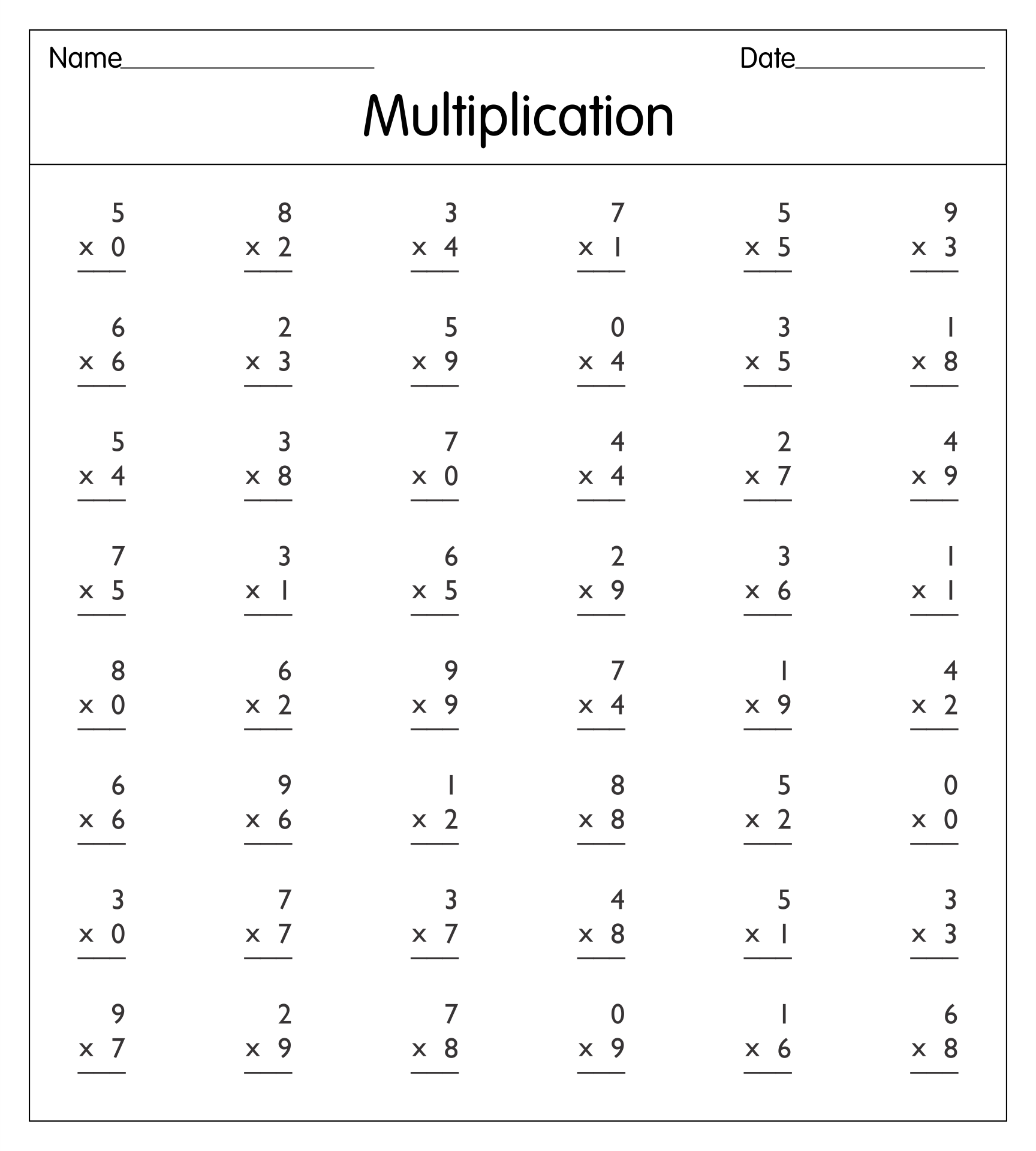 Free Printable Multiplication Worksheets for Grade 3 To 5 Worksheets Library