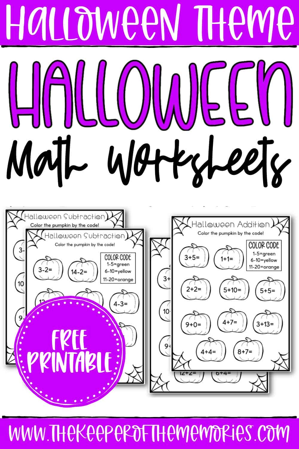 Free Printable Pumpkin Math Worksheets The Keeper Of The Memories