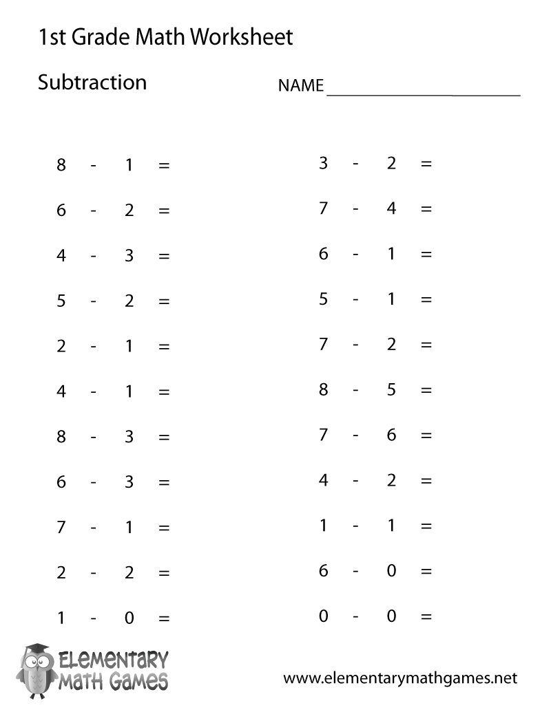 Free Printable Subtraction Worksheet For First Grade Free Printable Subtraction Worksheet For First Grade