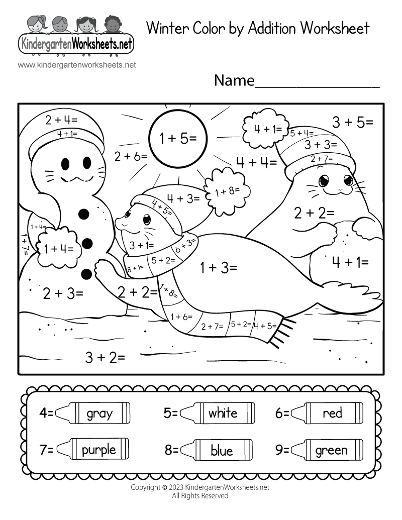 Free Printable Winter Color By Addition Worksheet Free Printable Winter Color By Addition Worksheet