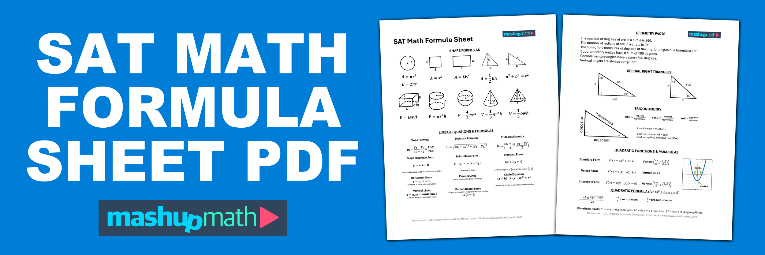 Free SAT Formula Sheet Printable PDF Mashup Math