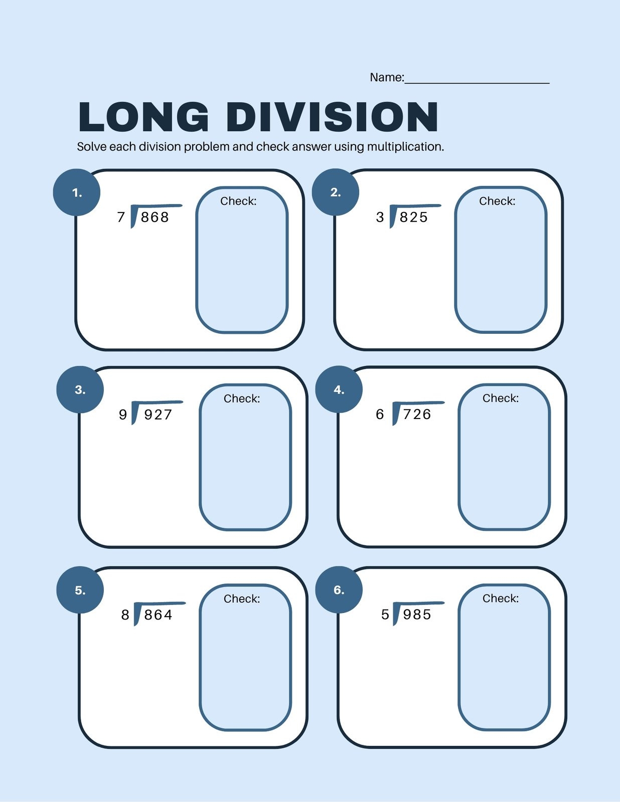 Free Printable Math Worksheets Long Division