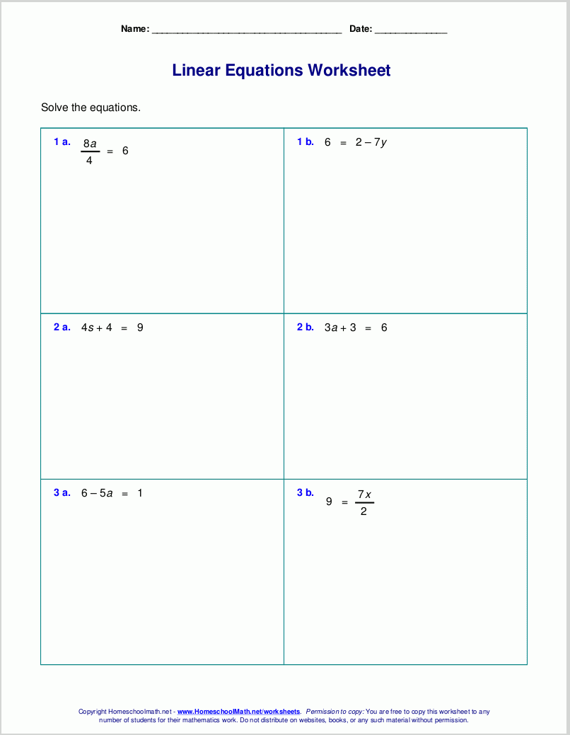 Free Worksheets For Linear Equations grades 6 9 Pre algebra Algebra 1 Free Worksheets For Linear Equations grades 6 9 Pre algebra Algebra 1