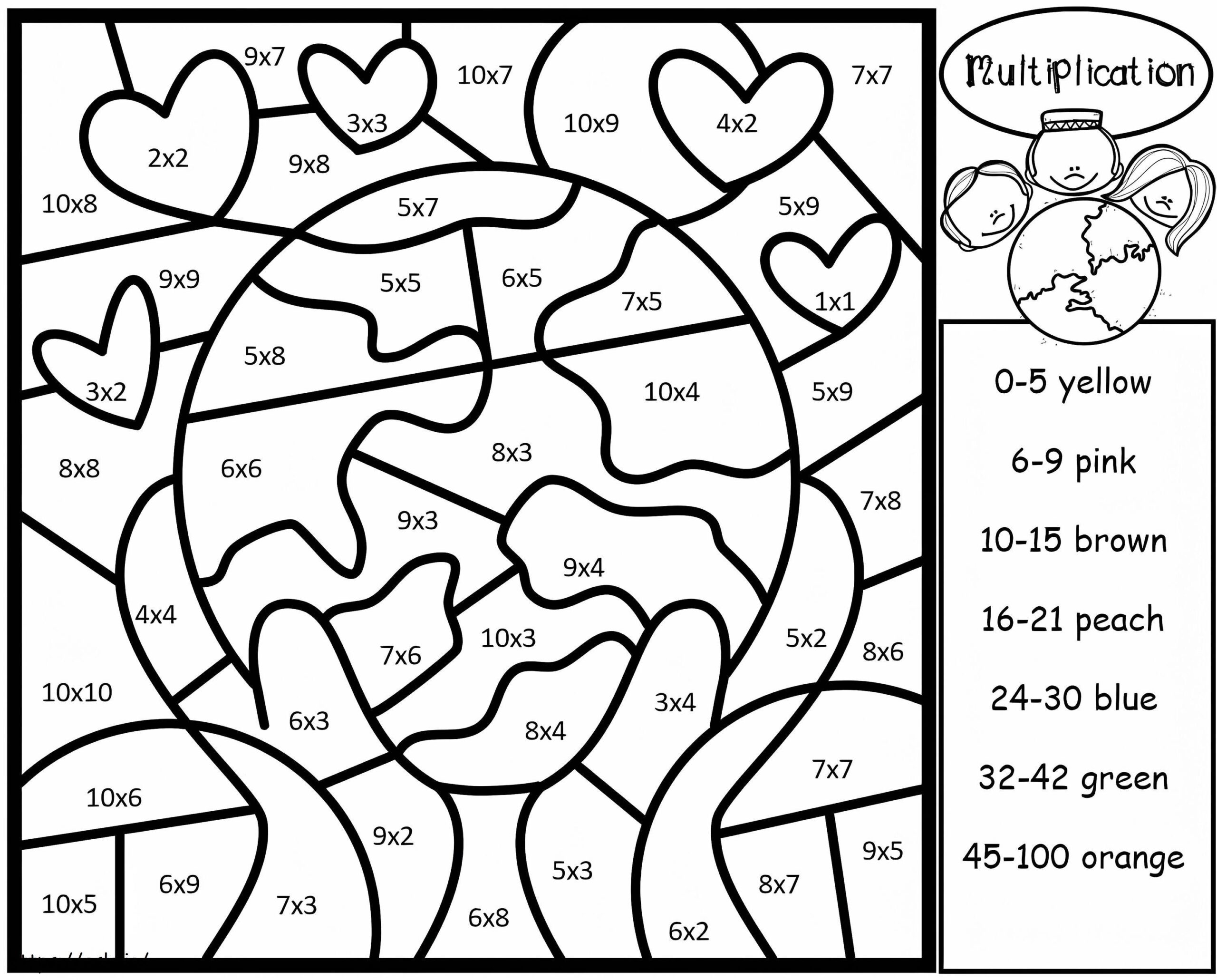 Globe Multiplication Color By Number Coloring Page