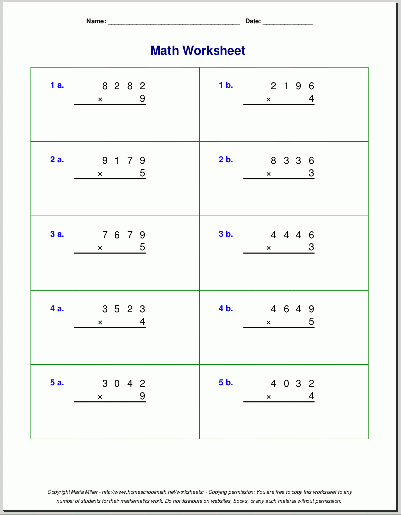 Grade 4 Multiplication Worksheets