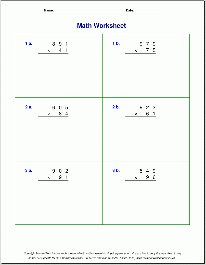 Long Multiplication Worksheets Free Printable