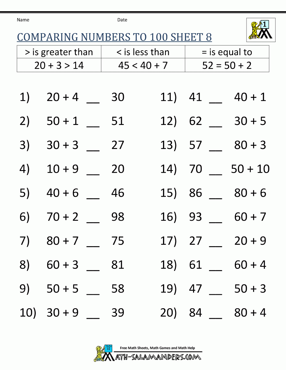 Free Printable Hto Math Worksheets