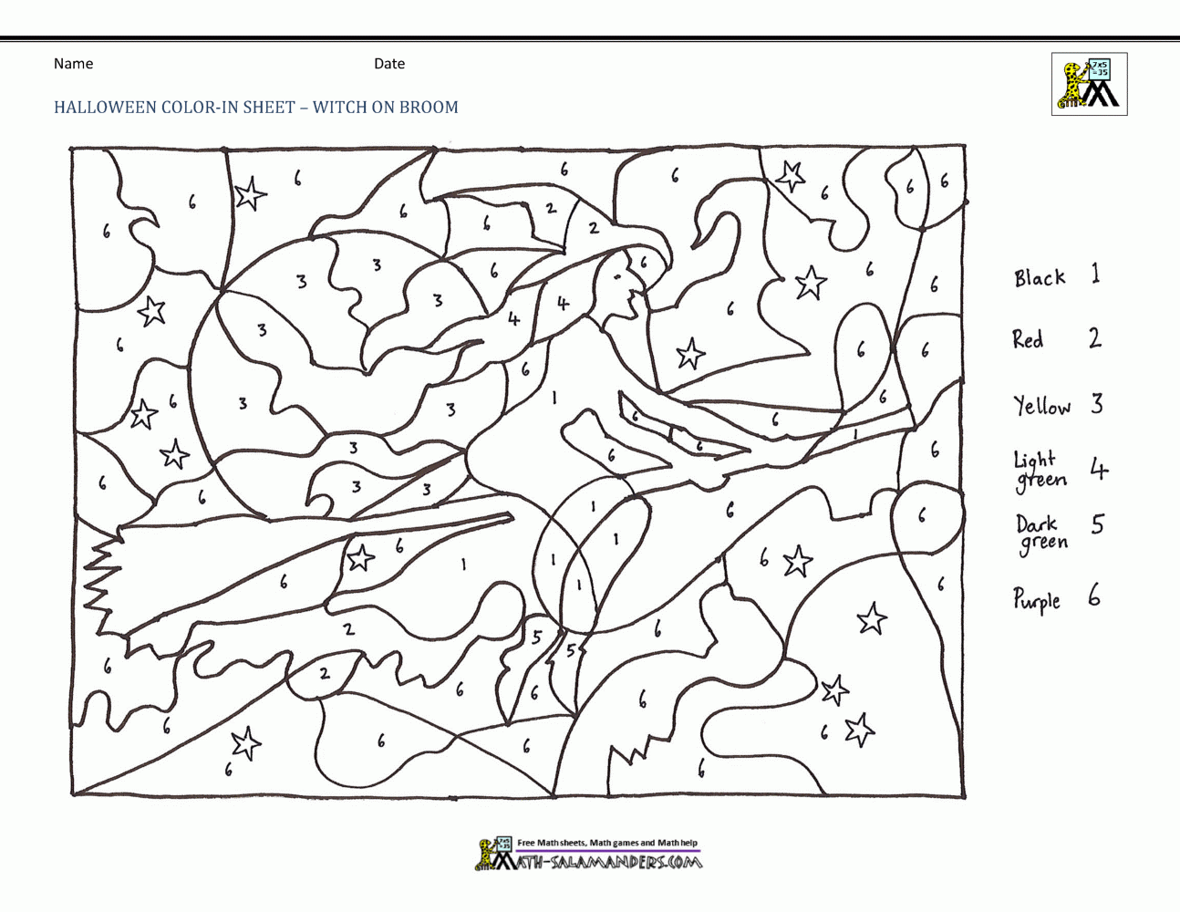 Free Printable Halloween Math Coloring Worksheets
