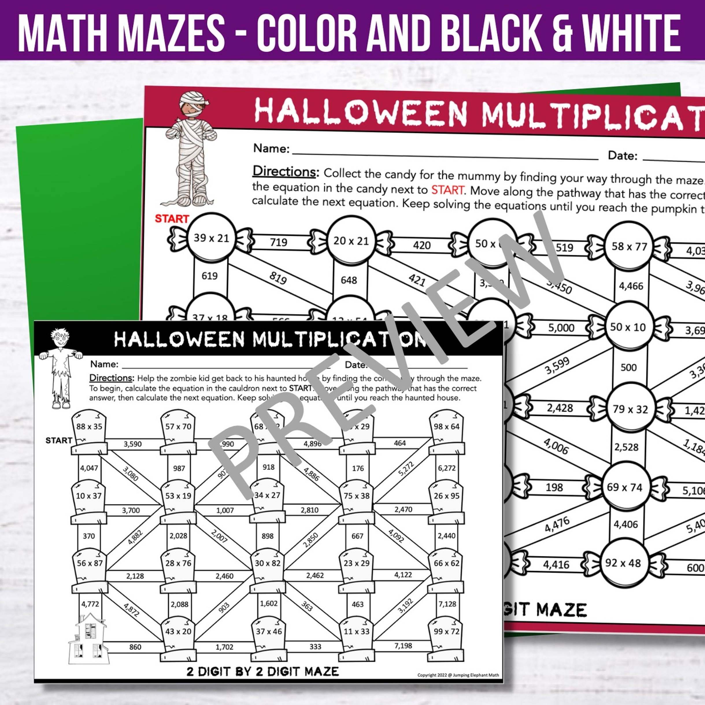 Halloween Double Digit Multiplication Four In A Row Mazes And Jigsaw Activities Made By Teachers