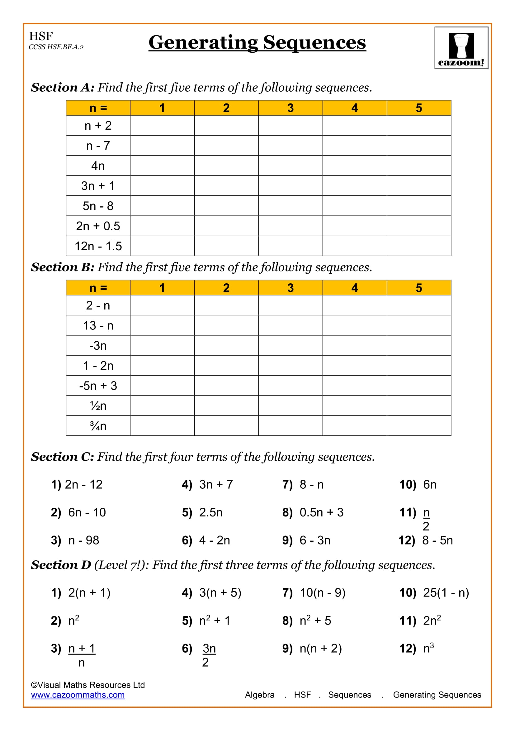 9th Grade Math Free Printable Worksheets