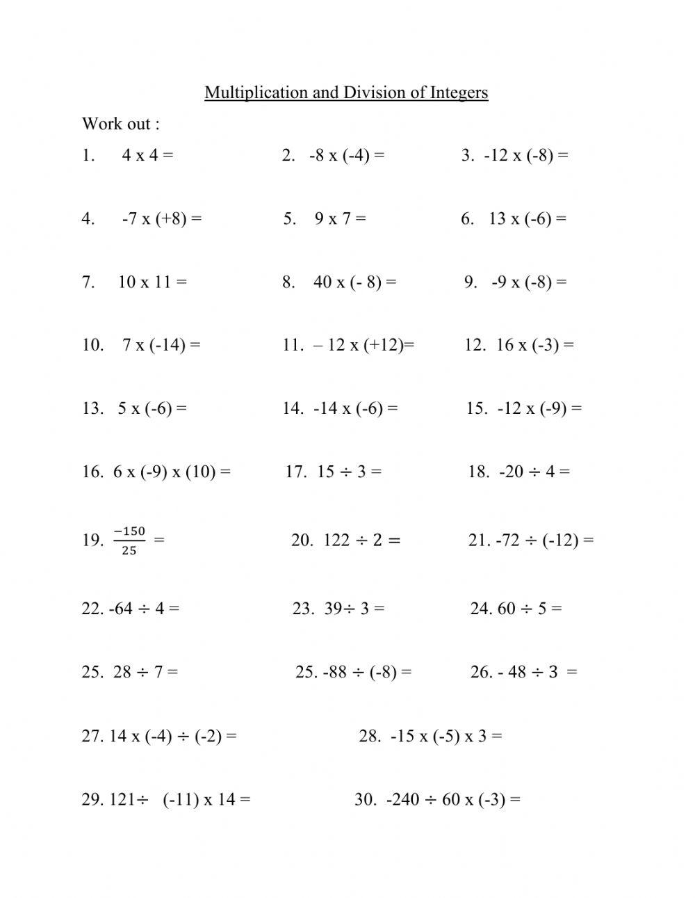 Integers Interactive Exercise For GRADE 10 Live Worksheets 