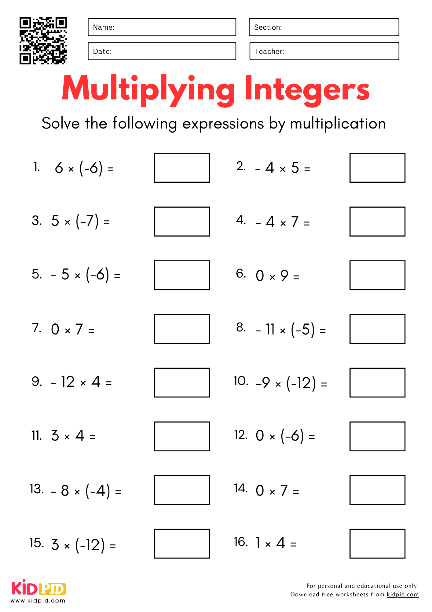 Integers Worksheet For Grade 5 Kidpid