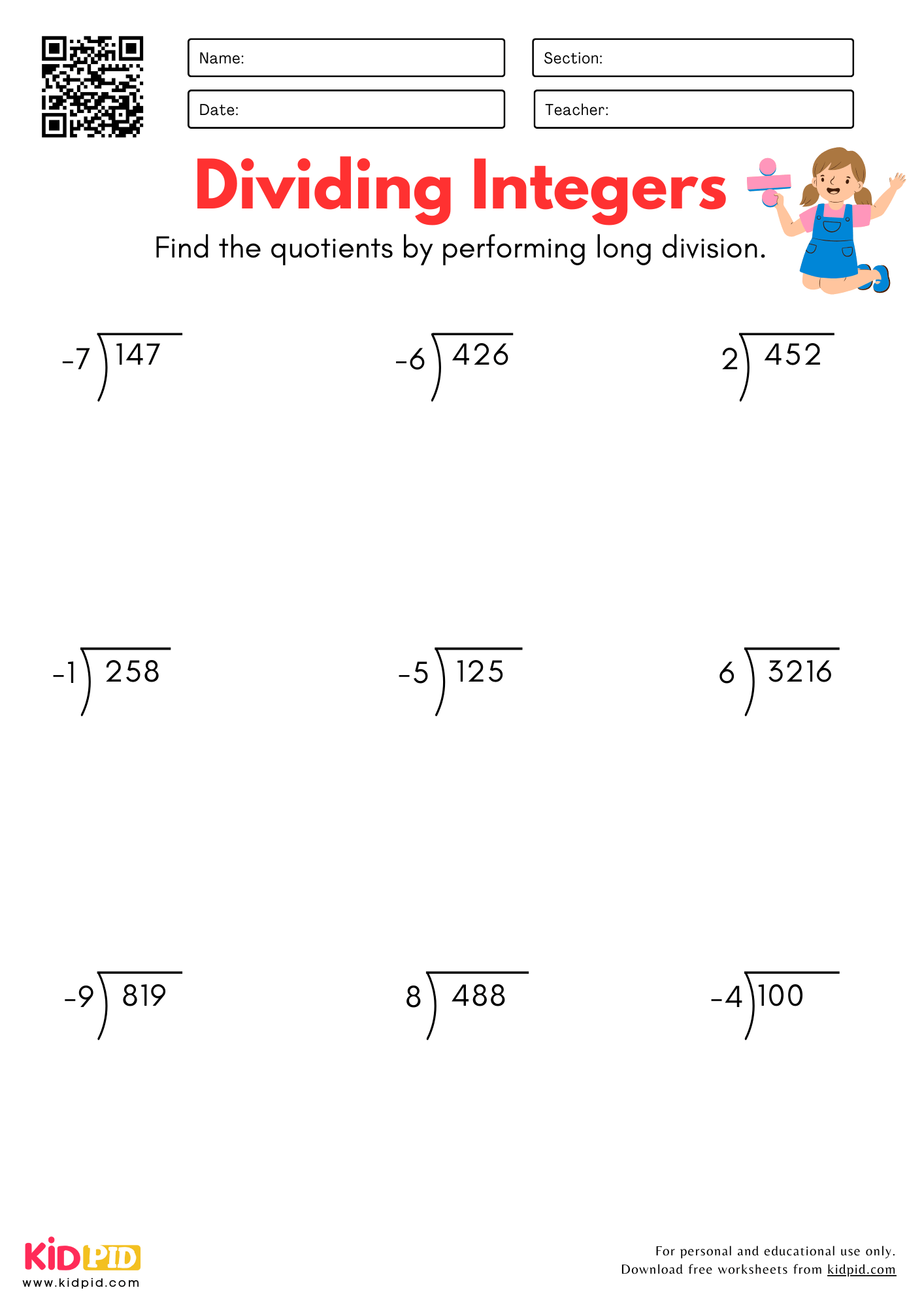 Integers Worksheet For Grade 5 Kidpid