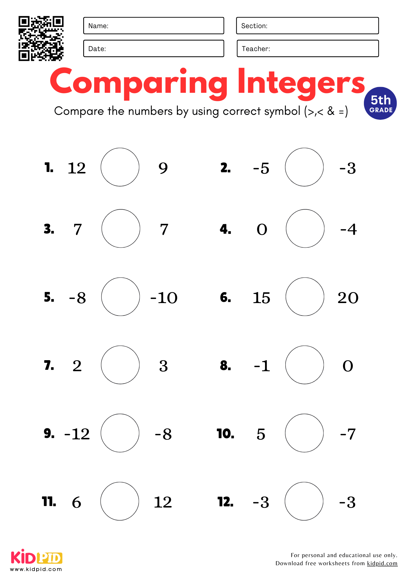 Math Computation Integers Worksheets Free Printables