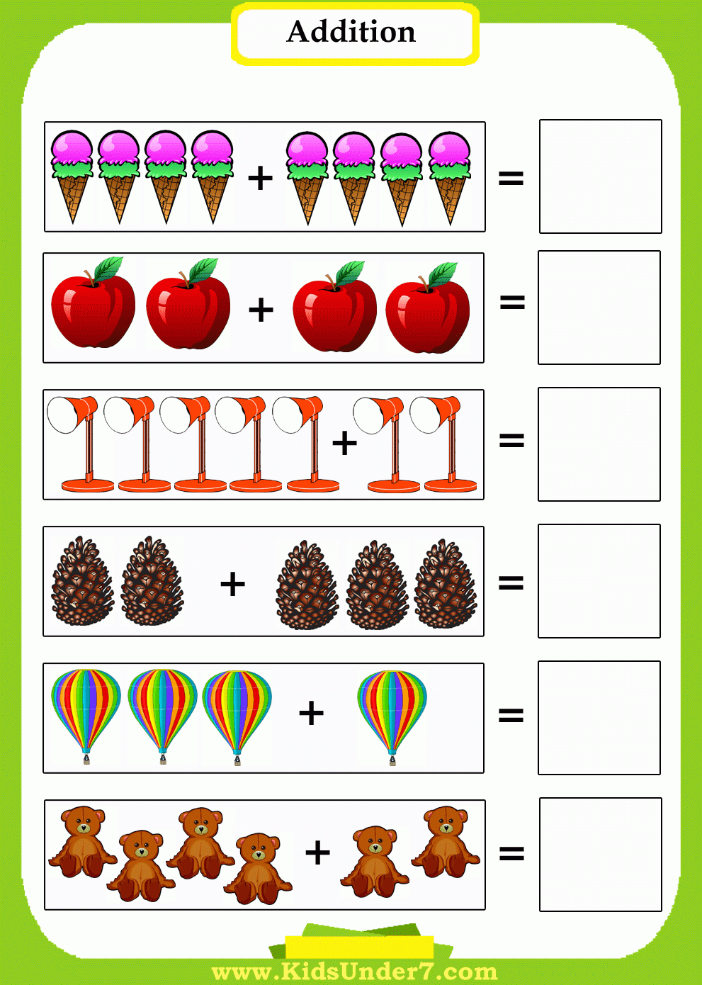 Kids Under 7 Addition Worksheets