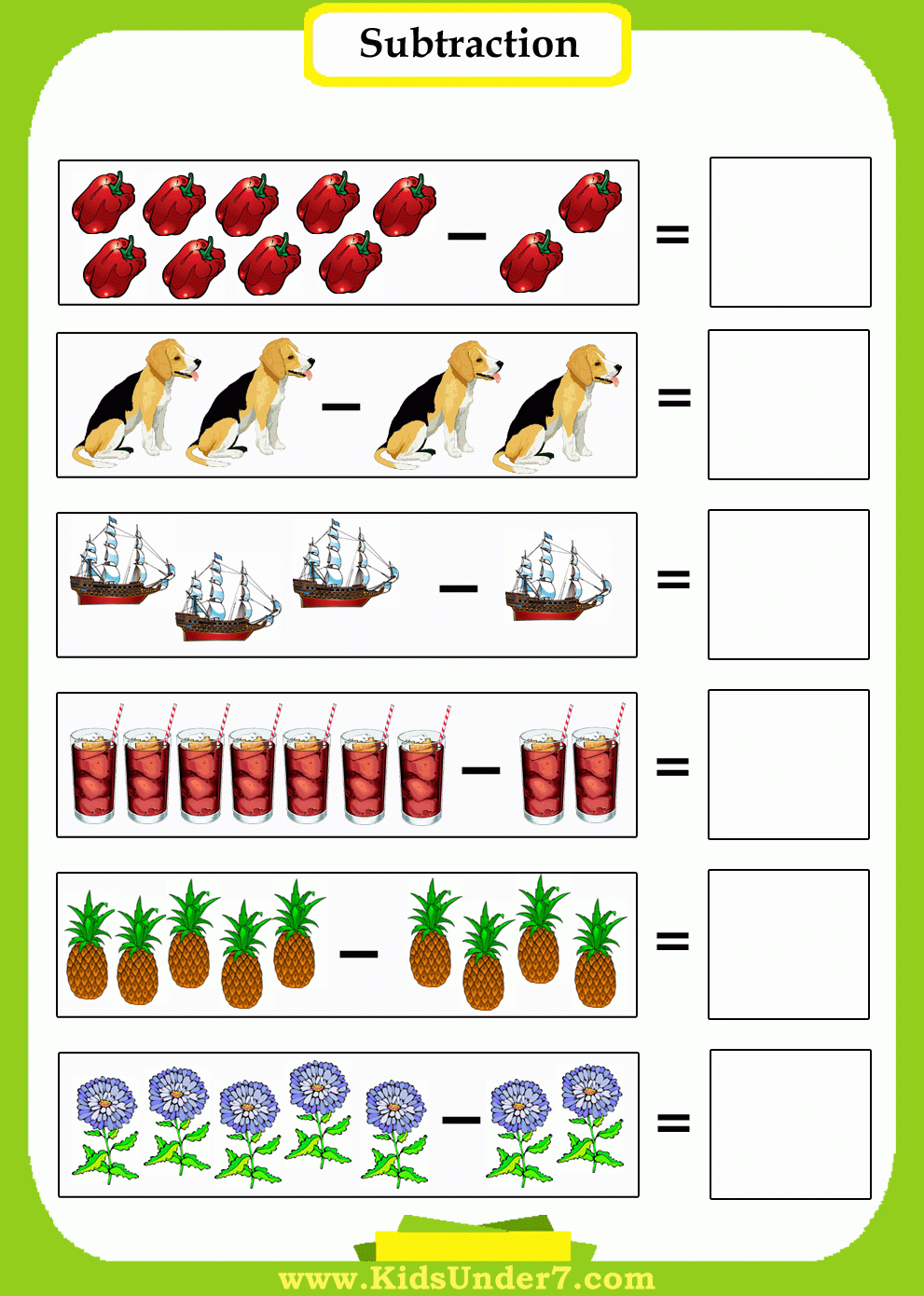Kids Under 7 Subtraction Worksheets Worksheets Library