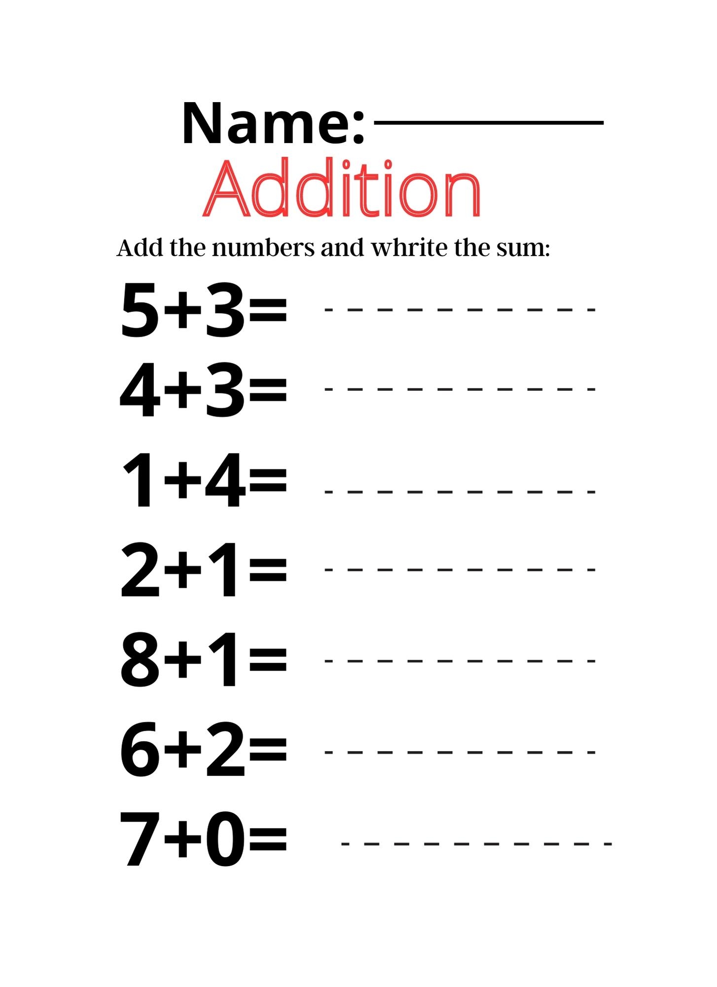 Math Addition Worksheets Kindergarten