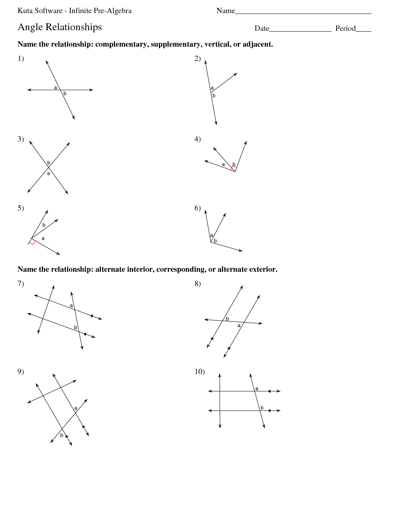 Kuta Software Infinite Pre Algebra Name Angle Relationships Date Worksheets Library