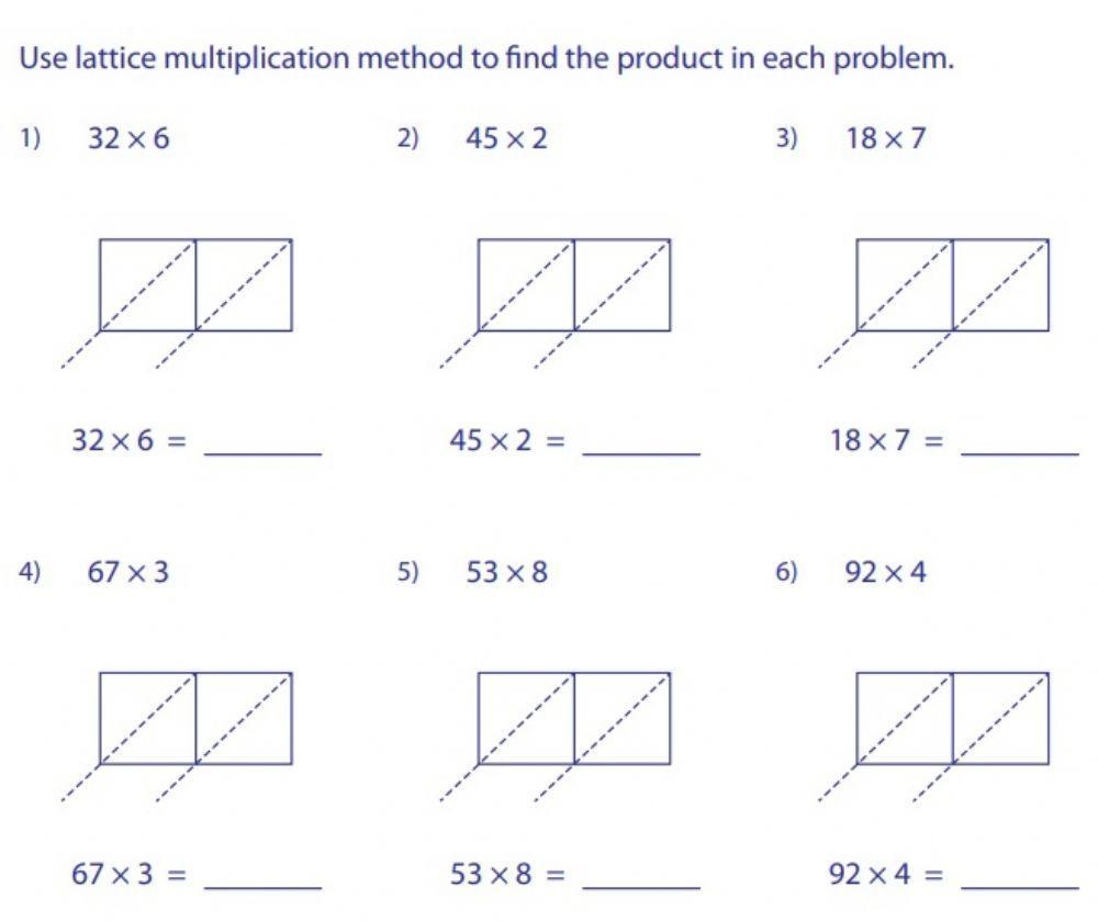 Free Printable Lattice Multiplication Worksheets
