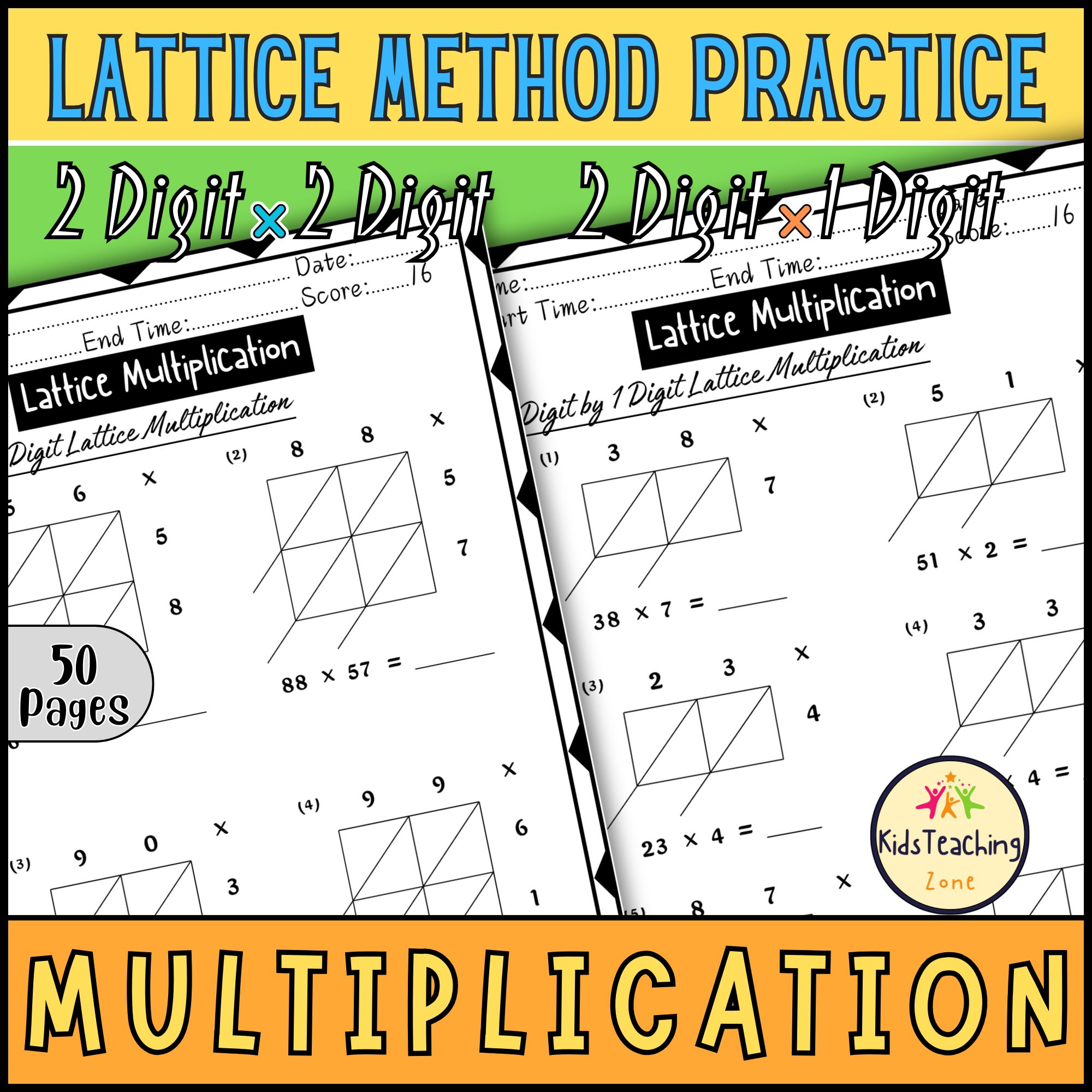 Lattice Multiplication Worksheets 2 Digit By 1 Digit U0026 2 Digit By 2 Digit Teacher Professional Development