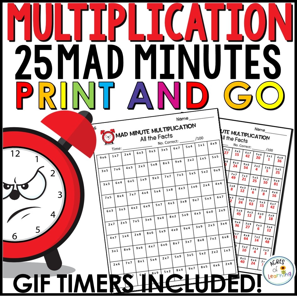 Math Facts Fluency Mad Minutes Timed Multiplication Tests 