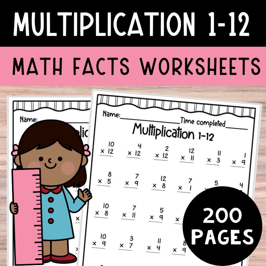 Math Facts Worksheets Multiplication Review 1 12 Math Drills Etsy