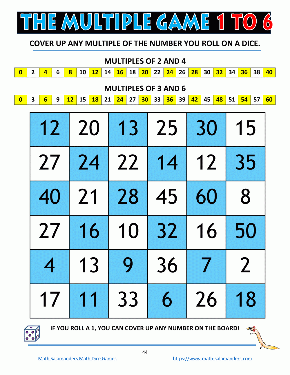 Math Salamanders Math Dice Games Math Salamanders Math Dice Games