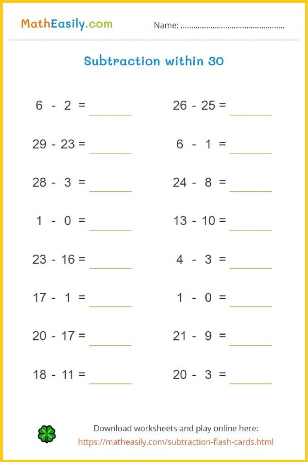 Math Worksheets PDF Free Download 