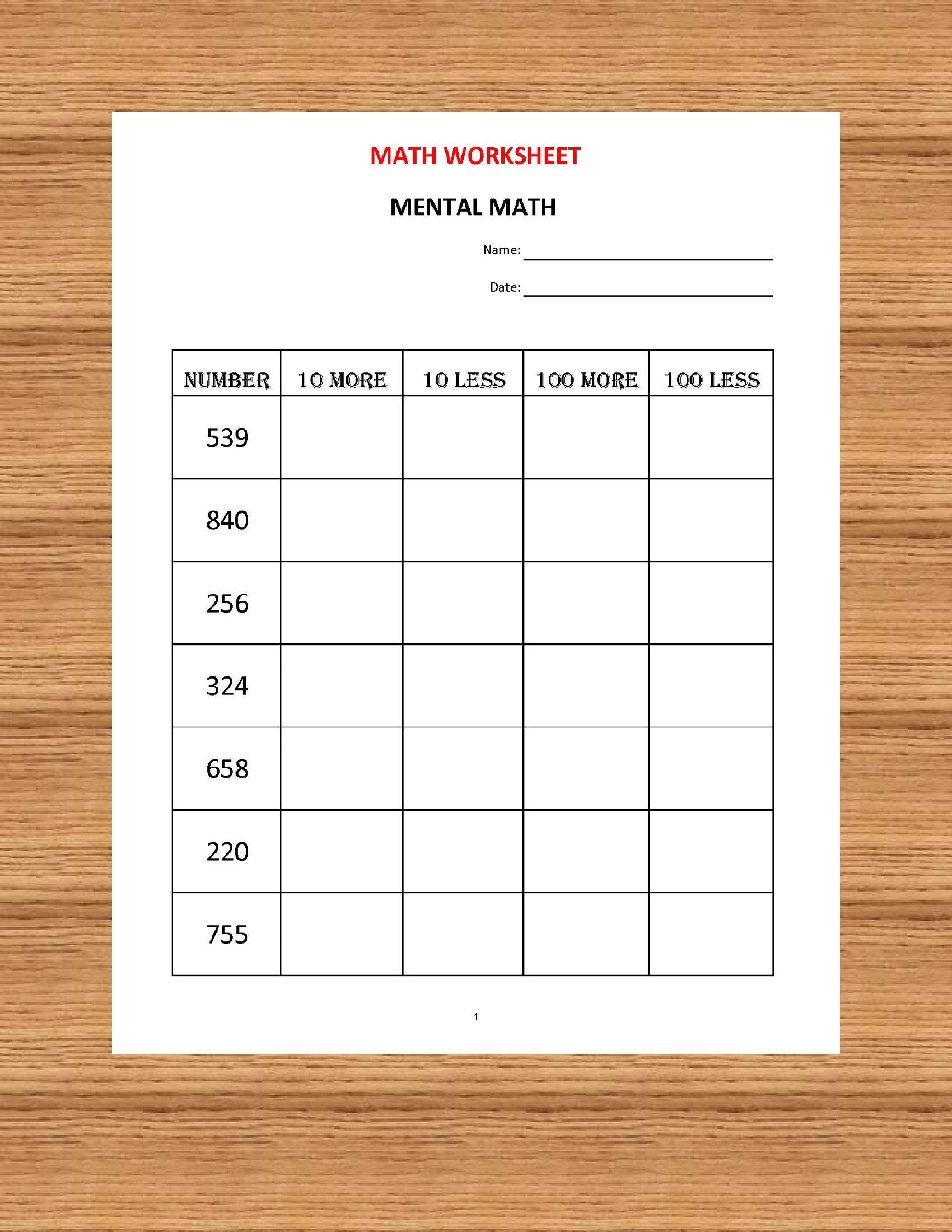 Free Printable Mental Math Worksheets