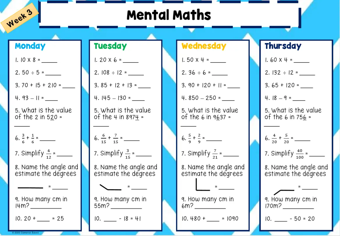 Mental Math Worksheets Grades 2 6 Free Worksheets Printables