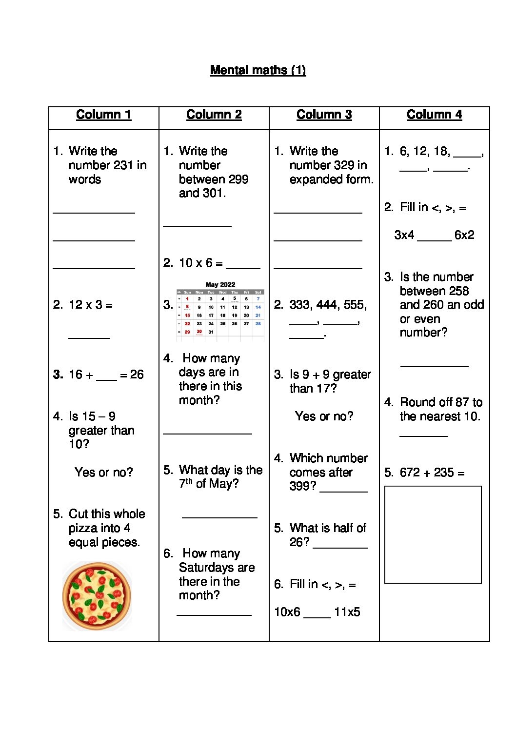Mental Math Worksheets Teacha Worksheets Library