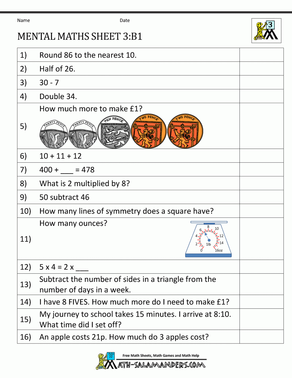 Free Printable Maths Worksheets Ks2